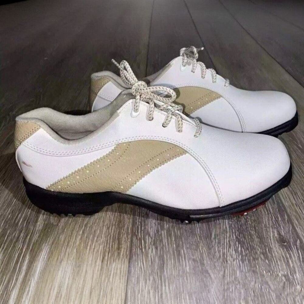 FootJoy GreenJoys Women's Golf Shoes Size 8 M White Tan Soft Spikes 48392 EUC